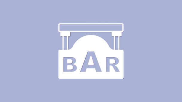 Weißes Straßenschild mit Inschrift Bar-Symbol isoliert auf violettem Hintergrund. Geeignet für Werbung Bar, Café, Restaurant. 4K Video Motion Grafik Animation — Stockvideo