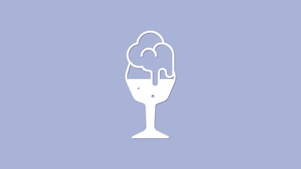 Bílé sklo pivní ikony izolované na purpurovém pozadí. Grafická animace pohybu videa 4K
