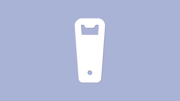 На фиолетовом фоне выделена иконка открывателя бутылки. Видеографическая анимация 4K — стоковое видео