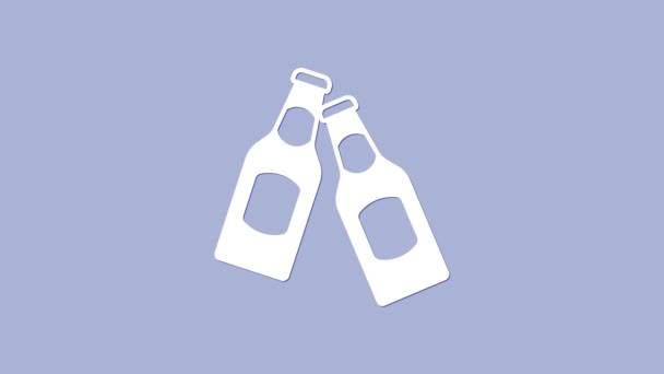 White Beer bottle icon isolated on purple background. 4K Video motion graphic animation — Stock Video