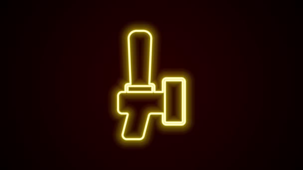 Glödande neon line Öl kran ikonen isolerad på svart bakgrund. 4K Video motion grafisk animation — Stockvideo