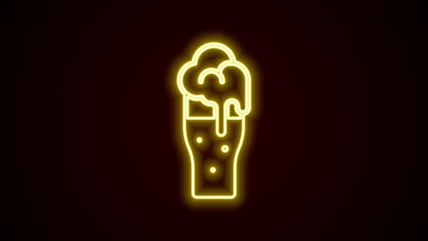 Świecąca neonowa linia Szkło ikony piwa izolowane na czarnym tle. 4K Animacja graficzna ruchu wideo — Wideo stockowe