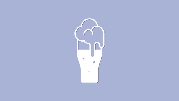 Vetro bianco di icona di birra isolato su sfondo viola. Animazione grafica 4K Video motion — Video Stock