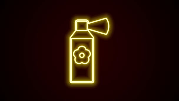 Świecący neon linii Odświeżacz powietrza spray ikona butelki izolowane na czarnym tle. Butelka aerozolu do odświeżania powietrza. 4K Animacja graficzna ruchu wideo — Wideo stockowe