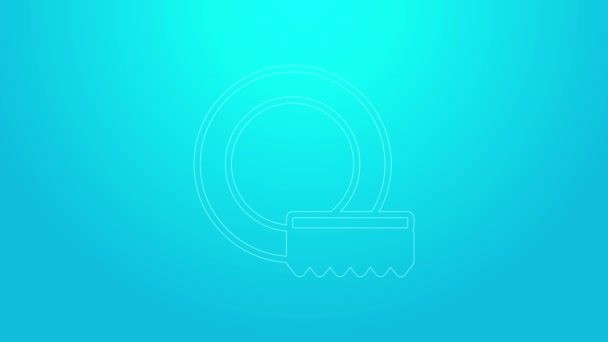 Pink line Washing dishes icon isolated on blue background. Cleaning dishes icon. Dishwasher sign. Clean tableware sign. 4K Video motion graphic animation — Stock Video