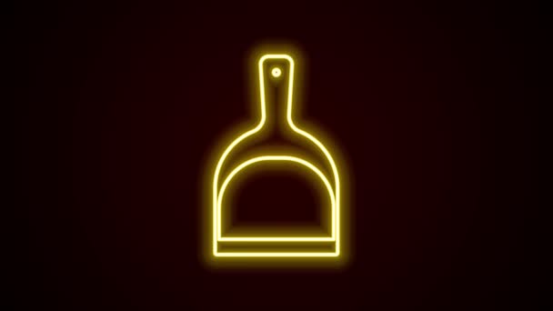 Świecąca neon linia ikona Dustpan izolowane na czarnym tle. Usługi sprzątania. 4K Animacja graficzna ruchu wideo — Wideo stockowe