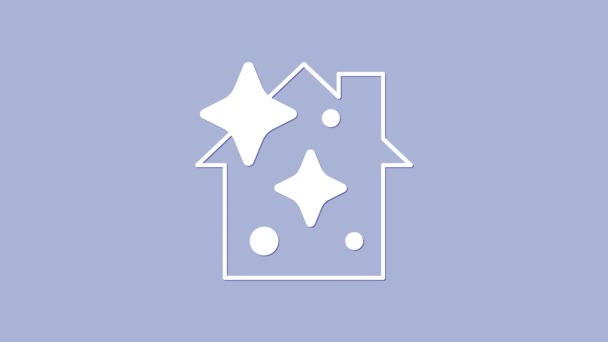 Icono del concepto de servicio de limpieza White Home aislado sobre fondo púrpura. Edificio y casa. Animación gráfica de vídeo 4K — Vídeo de stock
