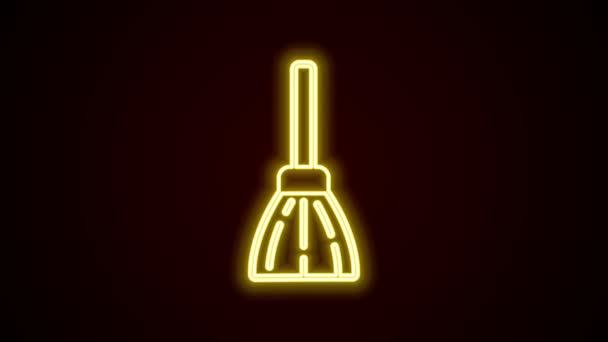 Glödande neon line Hantera kvast ikon isolerad på svart bakgrund. Städtjänstkoncept. 4K Video motion grafisk animation — Stockvideo