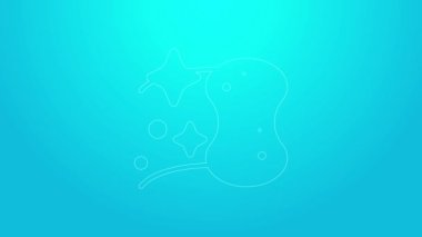 Pembe çizgi Sünger simgesi mavi arkaplanda izole edildi. Bulaşık yıkamak için bir tutam Bast. Temizlik servisi logosu. 4K Video hareketli grafik canlandırması