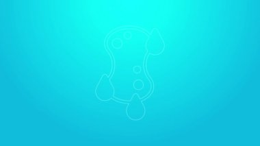 Pembe çizgi Sünger simgesi mavi arkaplanda izole edildi. Bulaşık yıkamak için bir tutam Bast. Temizlik servisi logosu. 4K Video hareketli grafik canlandırması