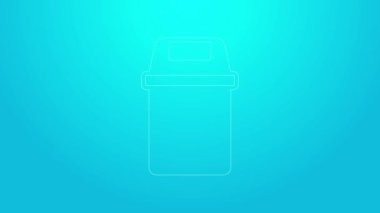 Pembe çizgi çöp kutusu simgesi mavi arkaplanda izole edildi. Çöp kutusu tabelası. Sepet simgesini geri dönüştür. Ofis çöpü ikonu. 4K Video hareketli grafik canlandırması