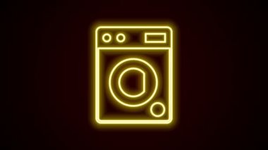 Parlayan neon hattı yıkama ikonu siyah arkaplanda izole edildi. Çamaşır makinesi simgesi. Çamaşır makinesi, çamaşır makinesi. Ev aletleri sembolü. 4K Video hareketli grafik canlandırması