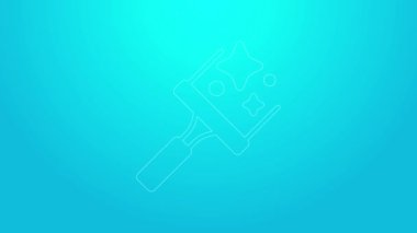 Mavi arkaplanda izole edilmiş pencere simgesi için kauçuk temizleme servisiyle pembe hat temizleme hizmeti. Silecek, kazıyıcı, silecek. 4K Video hareketli grafik canlandırması