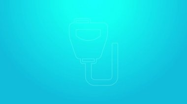 Pembe çizgi telsiz ikonu mavi arkaplanda izole edildi. Taşınabilir radyo vericisi simgesi. Radyo alıcı-vericisi işareti. 4K Video hareketli grafik canlandırması