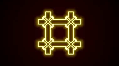 Parlayan neon hattı hapishane penceresi simgesi siyah arkaplanda izole edildi. 4K Video hareketli grafik canlandırması