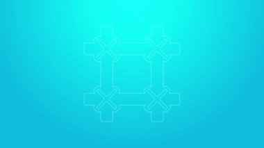 Pembe çizgi hapishane pencere simgesi mavi arkaplanda izole edildi. 4K Video hareketli grafik canlandırması