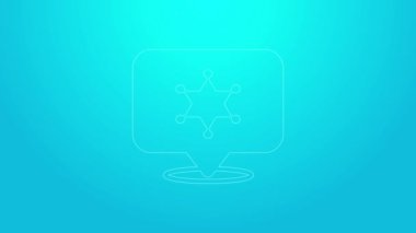 Mavi arka planda pembe çizgi şerifi Hexagram ikonu var. Polis rozeti ikonu. 4K Video hareketli grafik canlandırması