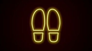 Parlayan neon çizgisi ayak sesleri simgesi siyah arkaplanda izole edildi. Dedektif araştırıyor. Ayak izlerini takip etmek için. 4K Video hareketli grafik canlandırması