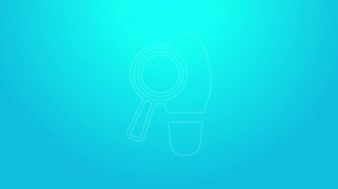 Mavi arka planda izole edilmiş ayak izi simgesi olan pembe çizgi büyüteç. Dedektif araştırıyor. Ayak izlerini takip etmek için. 4K Video hareketli grafik canlandırması