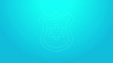 Pembe çizgi polis rozeti ikonu mavi arka planda izole edildi. Şerif rozeti. 4K Video hareketli grafik canlandırması