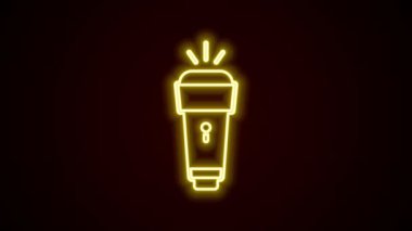 Parlayan neon hattı fener simgesi siyah arkaplanda izole edildi. 4K Video hareketli grafik canlandırması