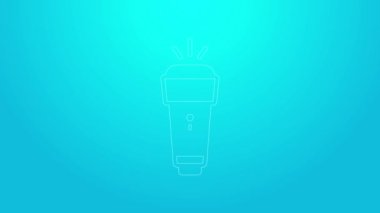 Pembe çizgi el feneri simgesi mavi arkaplanda izole edildi. 4K Video hareketli grafik canlandırması