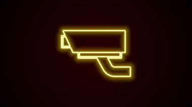 Parlayan neon hat kamera ikonu siyah arkaplanda izole edildi. 4K Video hareketli grafik canlandırması