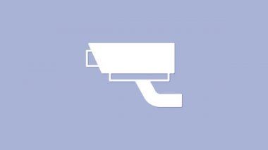 Mor arkaplanda beyaz güvenlik kamerası simgesi var. 4K Video hareketli grafik canlandırması