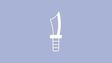 Mor arka planda beyaz askeri bıçak ikonu var. 4K Video hareketli grafik canlandırması