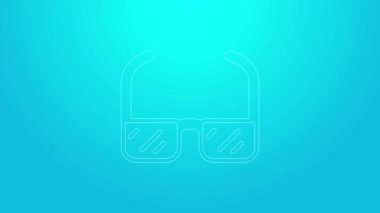 Mavi arka planda pembe çizgi güvenlik gözlüğü gözlüğü simgesi izole edildi. 4K Video hareketli grafik canlandırması