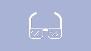 Mor arkaplanda beyaz güvenlik gözlüğü simgesi var. 4K Video hareketli grafik canlandırması