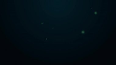 Parlayan neon hattı siyah arkaplanda güvenli simge. Kapı, şifreli bir banka kasası. Güvenilir Veri Koruma. 4K Video hareketli grafik canlandırması