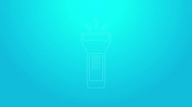 Pembe çizgi el feneri simgesi mavi arkaplanda izole edildi. 4K Video hareketli grafik canlandırması