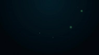 Parlayan neon hattı Man, siyah arka planda izole edilmiş cenaze kederi simgesini mezarına gömdü. Üzüntü, üzüntü, keder, ölüm duygusu. 4K Video hareketli grafik canlandırması