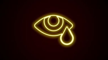 Parlayan neon hattı göz yaşı simgesi siyah arkaplanda izole edildi. 4K Video hareketli grafik canlandırması