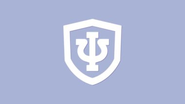 Beyaz Psikoloji ikonu mor arkaplanda izole edilmiş. Psi sembolü. Akıl sağlığı konsepti, psikanaliz analizi ve psikoterapi. 4K Video hareketli grafik canlandırması