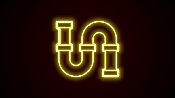 Žhnoucí neonová linka Průmysl kovové trubky ikona izolované na černém pozadí. Instalatérské části potrubí různých tvarů. Grafická animace pohybu videa 4K — Stock video