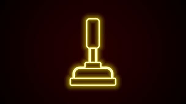 Linea neon incandescente stantuffo in gomma con manico in legno per la pulizia dei tubi icona isolata su fondo nero. Lo stantuffo del water. Animazione grafica 4K Video motion — Video Stock