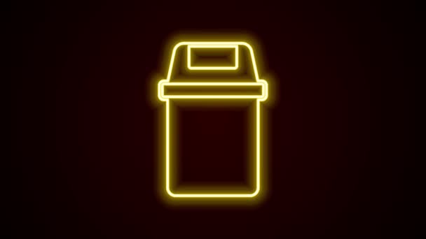 Светящийся значок мусорной корзины неоновой линии, выделенный на черном фоне. Знак мусорного бака. Reycle basket icon. Значок офисного мусора. Видеографическая анимация 4K — стоковое видео