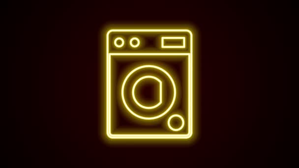 Glowing neon line Washer icon isolated on black background. Washing machine icon. Clothes washer - laundry machine. Home appliance symbol. 4K Video motion graphic animation — Stock Video