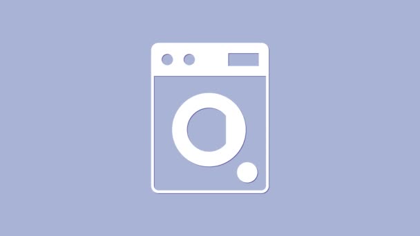 Ícone White Washer isolado no fundo roxo. Ícone da máquina de lavar. Máquina de lavar roupa - máquina de lavar roupa. Símbolo de eletrodomésticos. Animação gráfica em movimento de vídeo 4K — Vídeo de Stock