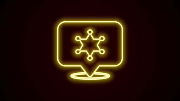 Linha de néon brilhante ícone xerife Hexagram isolado no fundo preto. Ícone do distintivo da polícia. Animação gráfica em movimento de vídeo 4K — Vídeo de Stock