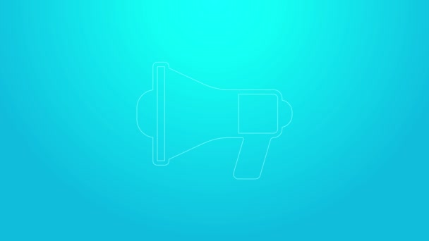 Pink line Megaphone icon isolated on blue background. Speaker sign. 4K Video motion graphic animation — Stock Video