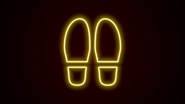 Glowing neon line Footsteps icon isolated on black background. Detective is investigating. To follow in the footsteps. 4K Video motion graphic animation — Stock Video