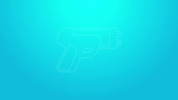 Pink line Police electric shocker icon isolated on blue background. Shocker for protection. Taser is an electric weapon. 4K Video motion graphic animation — Stock Video