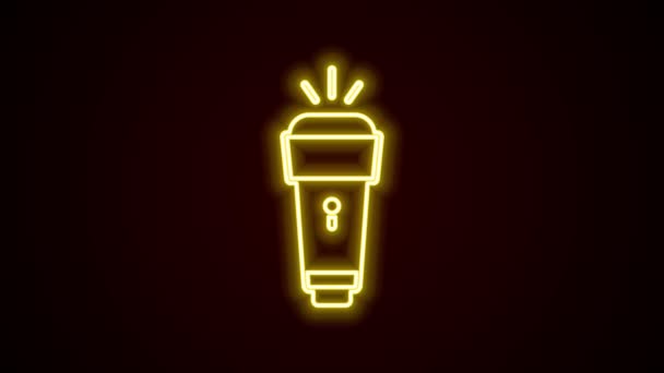 Luminoso neon linea icona torcia isolata su sfondo nero. Animazione grafica 4K Video motion — Video Stock