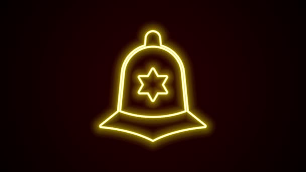 Lumineux néon ligne icône casque de police britannique isolé sur fond noir. Animation graphique de mouvement vidéo 4K — Video