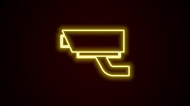 Línea de neón brillante Icono de cámara de seguridad aislado sobre fondo negro. Animación gráfica de vídeo 4K — Vídeo de stock
