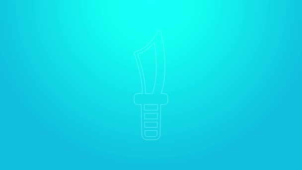 Růžová linka Vojenský nůž ikona izolované na modrém pozadí. Grafická animace pohybu videa 4K — Stock video