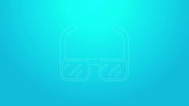 Pink line Safety goggle glasses icon isolated on blue background. 4K Video motion graphic animation — Stock Video